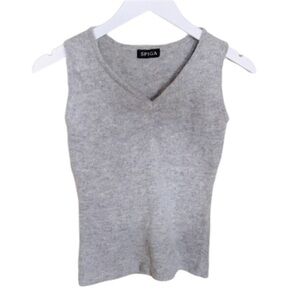 Spiga Grey V-Cut Sleeveless Knit Sweater Vest Ruched Size Small